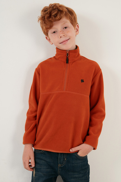 Lela Yumuşak Dokulu Fermuarlı Dik Yaka Şardonlu Kışlık Polar Unisex Çocuk Polar 5905002