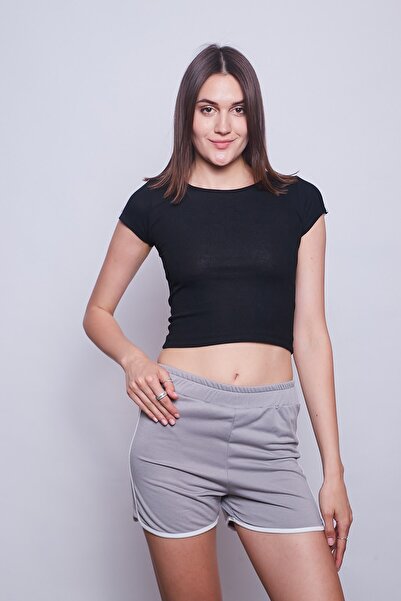 Jument Women's 2 Thread Fabric Cotton Ribbed Elastic Waist Shorts-grey