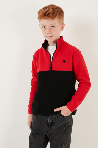 Lela Soft Textured Half Zipper Color Block Stand Collar Polar Unisex Children's Fleece5905004