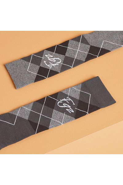 Decathlon Fouganza Adult Riding Socks - 2 Pairs - Grey/Black - Diamond Pattern - 500