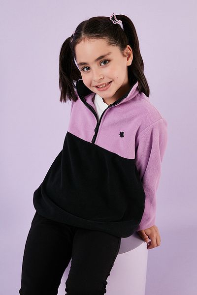 Lela Μαλακή υφή με μισό φερμουάρ Color Block Stand γιακά Fleece Unisex Παιδικό Fleece 5905004