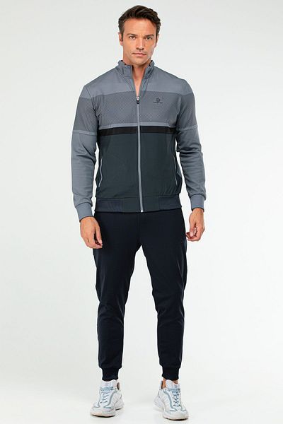 speedlife Gray Men's Tracksuit Set - Stand Collar, Straight Leg, Regular Fit Xa0352