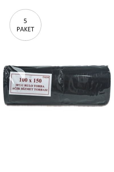 LiderGlobal Hantal Size Garbage Bag 100 x 150 cm 10 Pieces Roll x 5 Pack = 50 Pieces (Black)