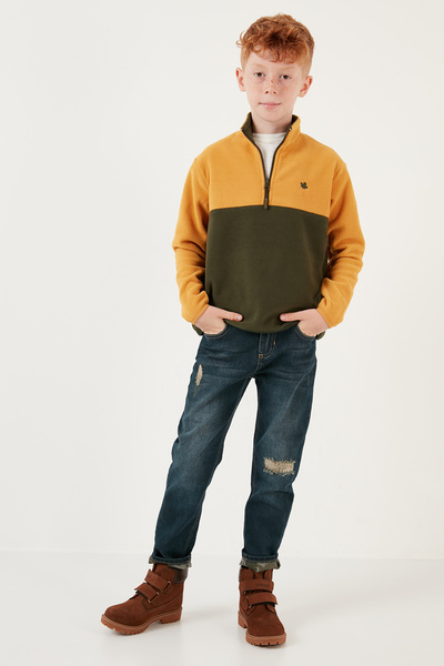 Lela Soft Textured Half Zipper Color Block Stand Collar Polar Unisex Children's Fleece5905004