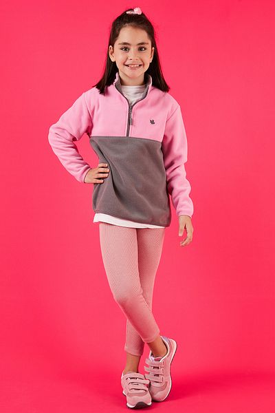 Lela Soft Textured Half Zipper Color Block Stand Collar Polar Unisex Children's Fleece5905004