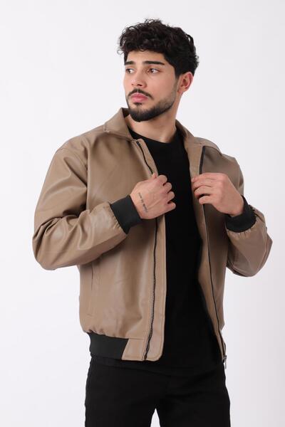 Stilkombin Collared Faux Leather Coat with Elastic Waist Arw_50376