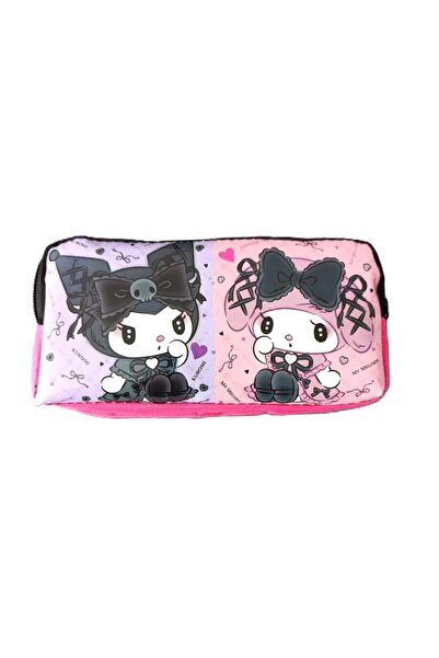 şahane parti Kuromi Themed Illustrated Double Eyed Fabric Pencil Case (Pencil Holder)