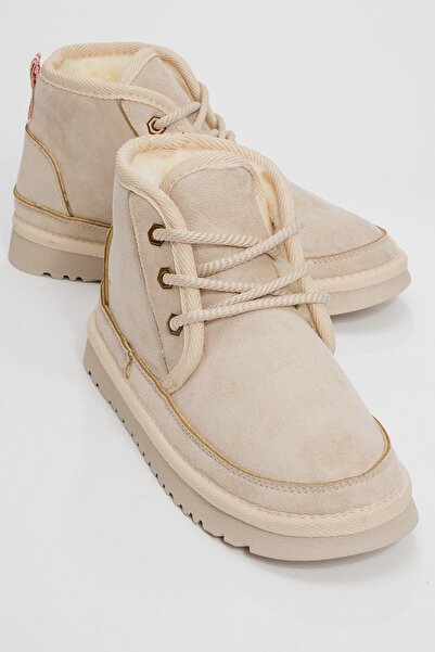 LuviShoes Γυναικείες αθλητικές μπότες MINGO Beige Lace-Up