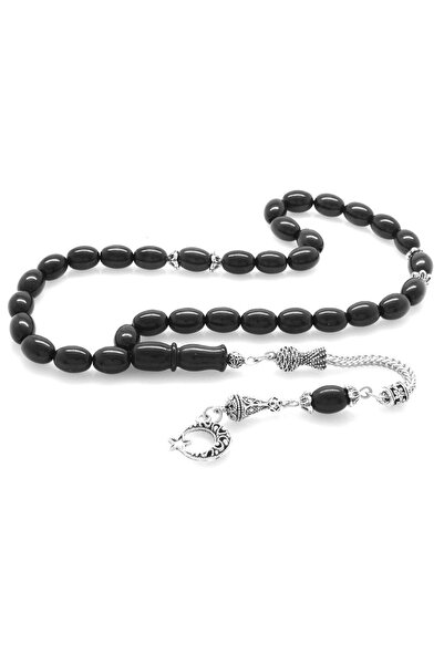 Tesbihane Non-Tarnish Metal Tuğra Tasseled Barley Cut Russian Oltu Rosary101000109