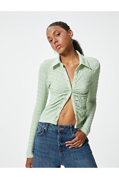 Koton Kadın Drapeli Dokulu Gömlek