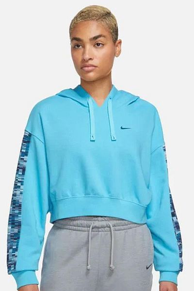 Nike Hanorac albastru pentru femei - Dri Fit, French Terry, Loose Fit, French Terry, Crop