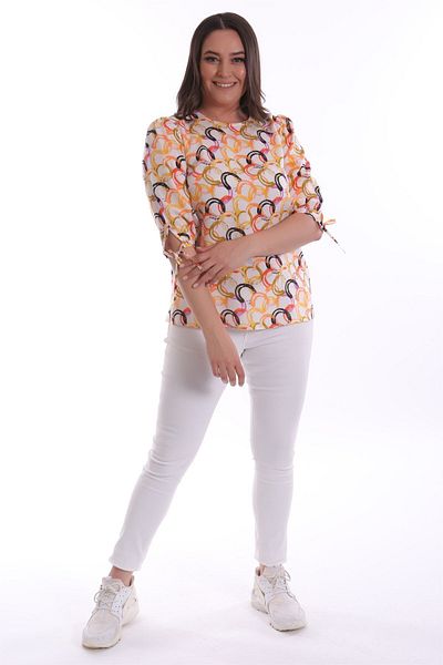 Metpoint Circle Patterned Lace-Up Coral Blouse