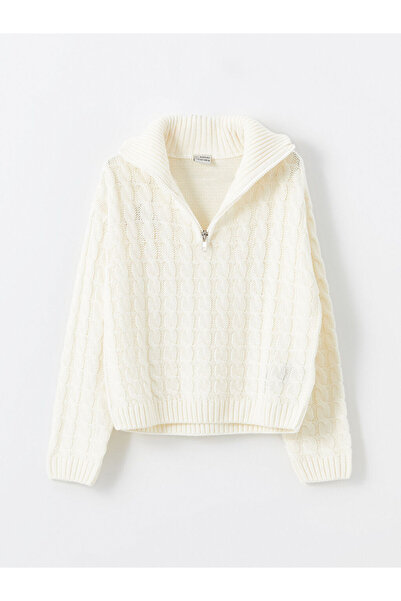 LC Waikiki Ecru Polo Collar Girl's Knitwear Sweater
