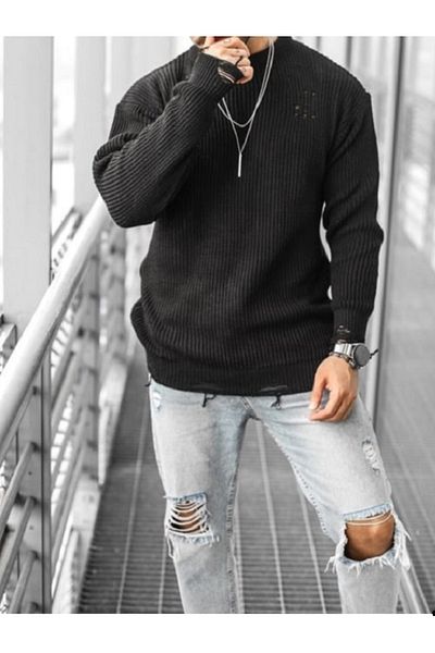 Butik Karaca КОПИЕ - мъжки плетен пуловер с голям размер и кръгло деколте