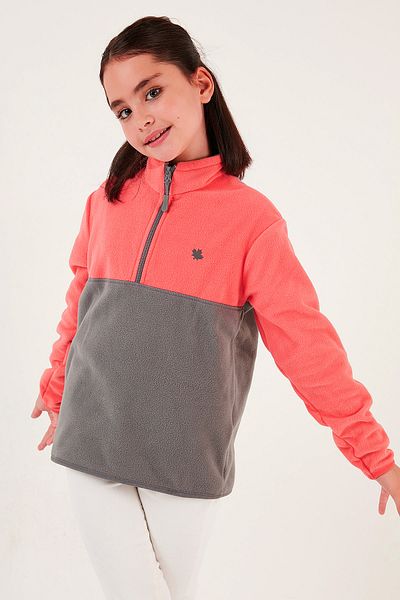 Lela Soft Textured Half Zipper Color Block Stand Collar Polar Unisex Children's Fleece5905004