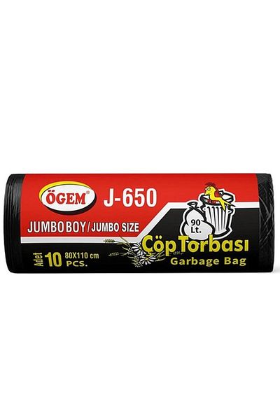 Ethab Ticaret J-650 Jumbo Size Garbage Bag 80 X 110 cm 10 Rolls X 1 Pack = 10 Pieces (Black)