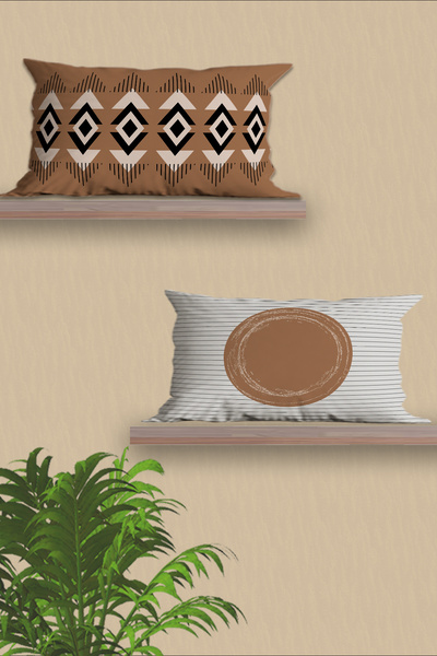 Belle Benoit Modern Brown Bohemian 6-Piece Double-Sided Printed Rectangle 30x50 And 43x43 Square Throw Pillow Case Set