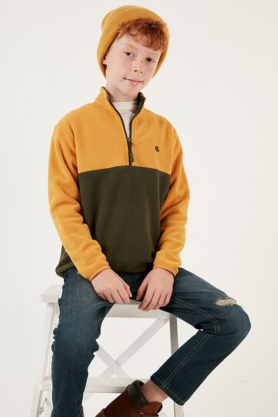 Lela Μαλακή υφή με μισό φερμουάρ Color Block Stand γιακά Fleece Unisex Παιδικό Fleece 5905004