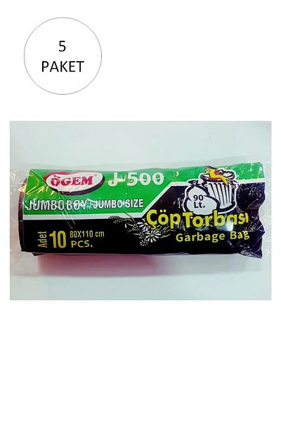 costurera J-500 Jumbo Size Garbage Bag - 80x110 cm, 10 Rolls, 5 Pack = 50 Pieces (Black)