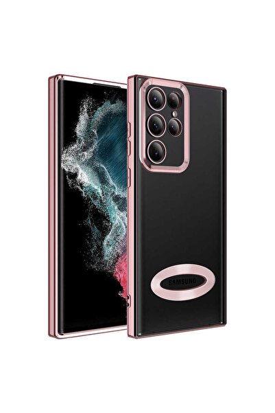 Fibaks Samsung Galaxy S22 Ultra Kılıf Kamera Lens Korumalı Şeffaf Renkli Logo Gösteren Parlak Kapak