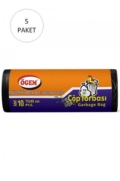 LAMFER Industrial Battal Size Garbage Bag 72 X 95 Cm 10 Lu Roll X 5 Pack = 50 Pieces (BLACK)