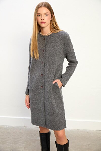 Sweater Sophia Uzun Triko Ceket-Gri