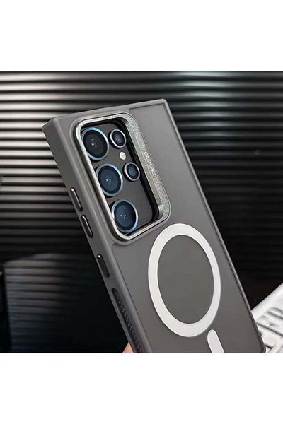 Fibaks غطاء حامل لهاتف Samsung Galaxy S24 Ultra Matte Magsafe مع مفتاح معدني وعدسة كاميرا هدية (متوافق)