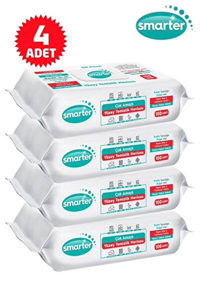 SMARTER 4 Adet Yüzey Temizlik Havlusu Bezi Beyaz Sabun Kokulu Sirke Ve Karbon...