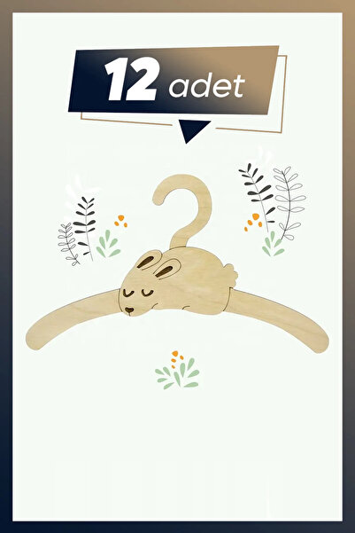 AHWALL Ahşap Mdf Çocuk Askısı 12 Adet Sevimli Tavşan Askılık Bebek Askılığı