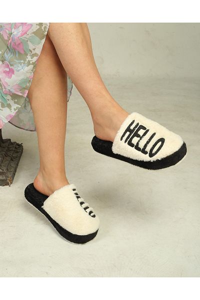 ZEYNEP SULTAN Hello Women's Home Slippers Winter Wool Slippers