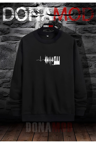 donamod Negru cu gâtul turnat Piano Key Pianist Lecție Muzică Cadou Hanorac c...