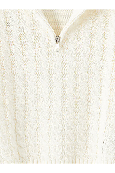 LC Waikiki Ecru Polo Collar Girl's Knitwear Sweater