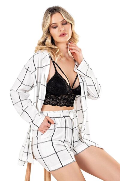 FLZ KADIN DOKUMA BÜSTİYERLİ SABAHLIKLI ŞORT TAKIM FLZ 31-64