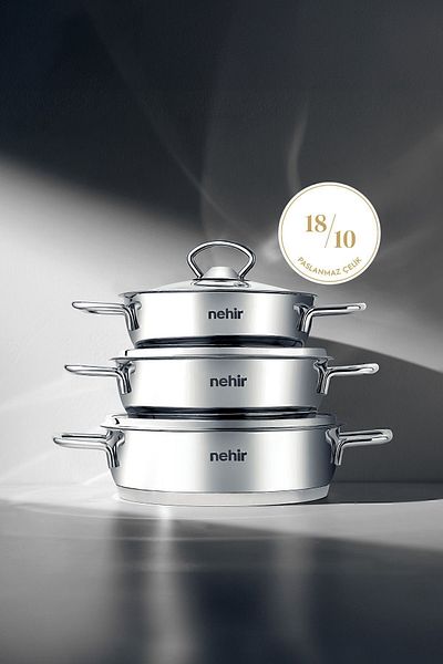 6 Piece Stainless Steel Pan Set - Silver (16-18-20 CM)