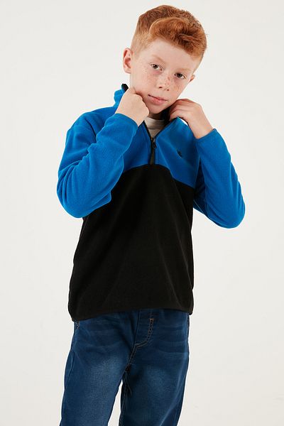 Lela Μαλακή υφή με μισό φερμουάρ Color Block Stand γιακά Fleece Unisex Παιδικό Fleece 5905004