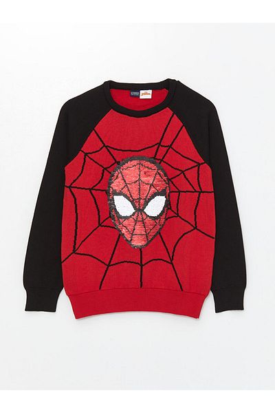 LC Waikiki Crew Neck Spider-Man Reversible Sequined Long Sleeve Boys Sweater