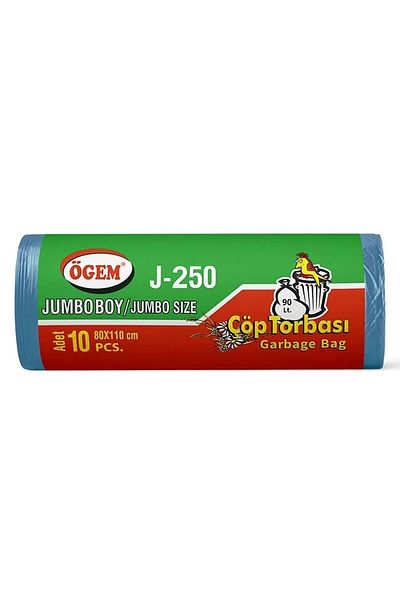 Mu Art J-250 Jumbo Size Garbage Bag 80 X 110 cm 10 Rolls X 1 Pack = 10 Pieces (Blue)