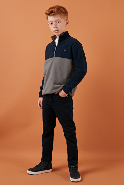 Lela Soft Textured Half Zipper Color Block Stand Collar Polar Unisex Children's Fleece5905004