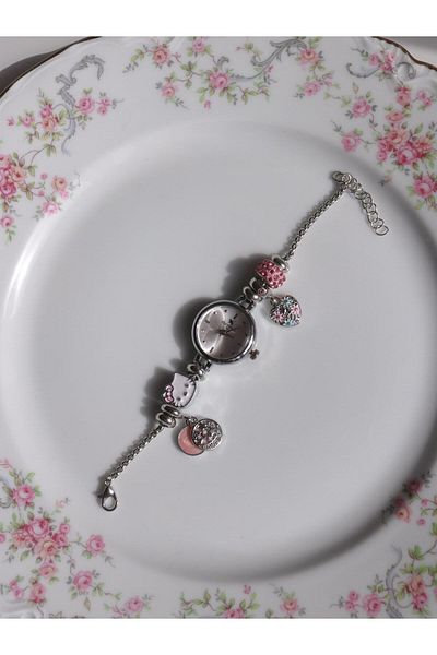 Reorah Collection Kitty Time Clock - Pink Zircon Stone Clock with Cat