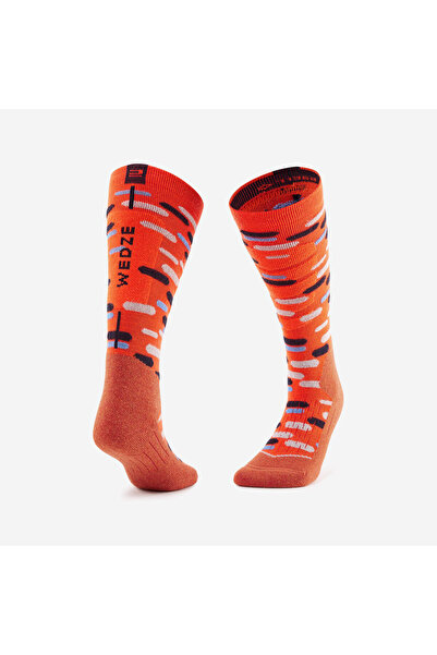 Decathlon Wedze Kids Ski / Snowboard Socks - Orange Patterned - 100