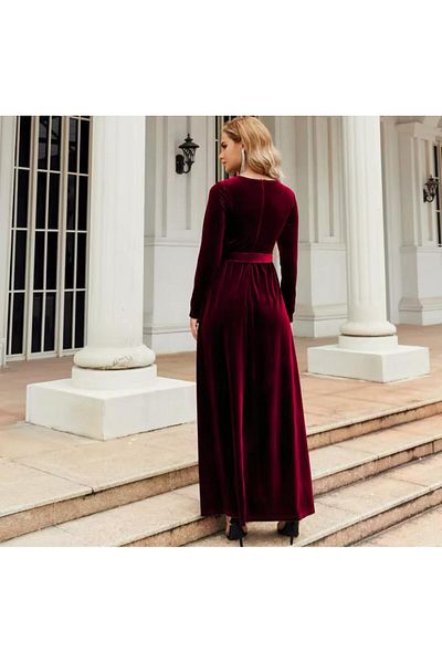 Styling Park Long Sleeve Belted Maxi Dress