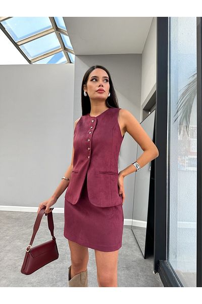 ESRAHELVACI Vestă Dublin din piele intoarsa burgundy