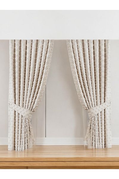Perdeplus Single Wing Background Curtain with Pompom and Medium Pleat Tie Included