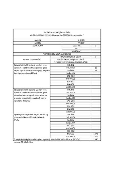 KUMTEL V3-02 İkili Vitro Seramik Ankastre Elektrikli Domino Ocak