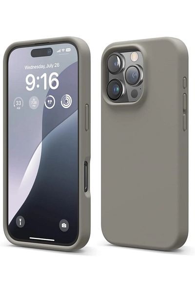 HyperAge iPhone 16 Pro Max Gray Silicone Case Stain-Resistant Wipeable Velvet Inside Camera Raised Cover