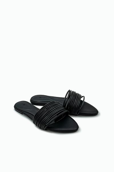 LAMİNTA Papuci de damă Octavia cu dungi negre cu talpă plată
