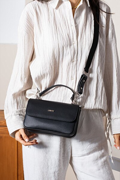 Just Polo Kadın Siyah Mıknatıs Kapaklı Ayarlanabilir Uzun Askılı 3 Gözlü Kadı...