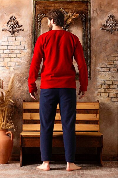 CALİA Erkek Sıfır Yaka Polar Pijama Eşofman Takımı