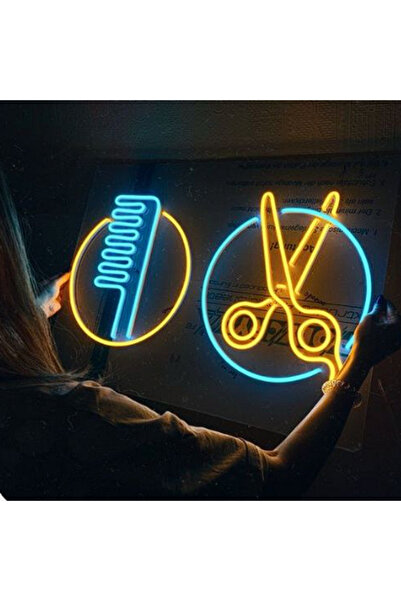 KAMER NEON LED IŞIKLI KUAFÖR BERBER MAKAS TARAK
