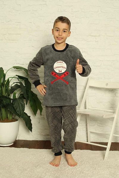 Pemilo Boy's 4404 Patterned Fleece Pajama Set, Smoked